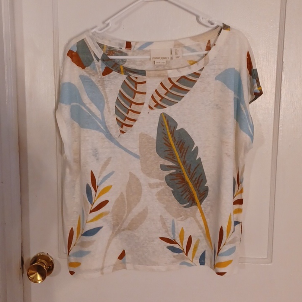 Cynthia Rowley Women's Leaf Print Blouse - Multicolor 100 Percent Linen